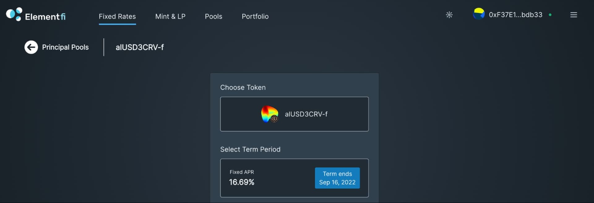 An example of Element's Fixed Rates user experience