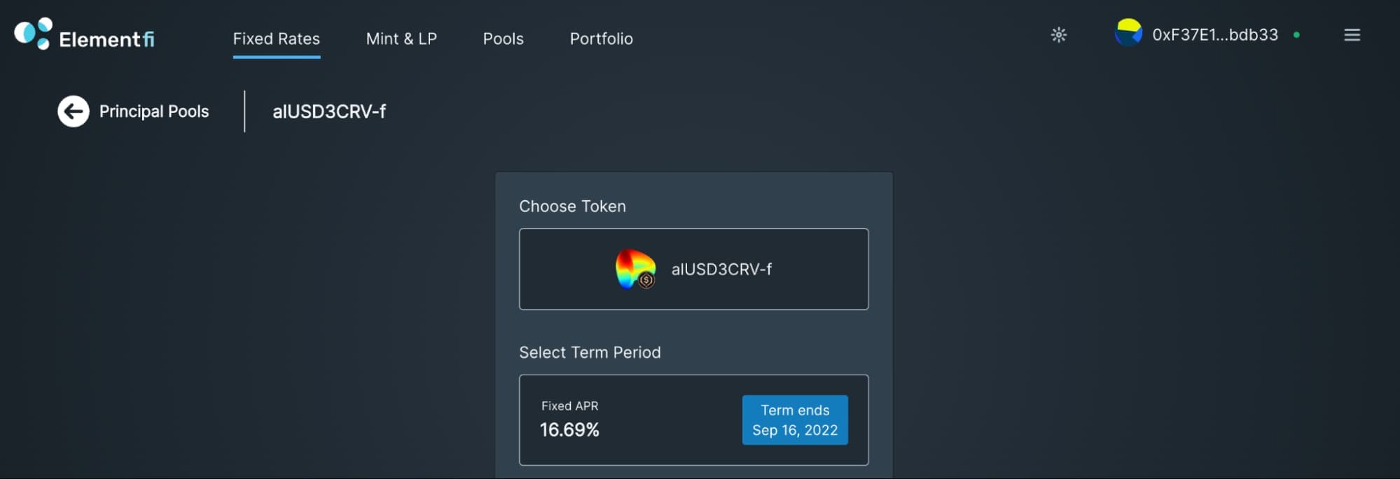 An example of Element's Fixed Rates user experience