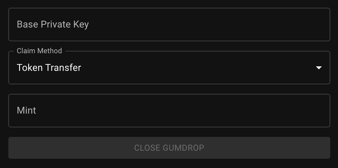 Página Close do Gumdrop para excluir um airdrop existente