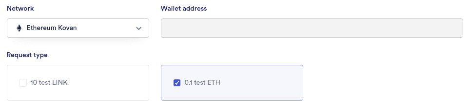 Chainlink Kovan faucet form: requesting 0.1 test ETH