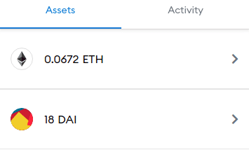 MetaMask wallet balance showing borrowed DAI alongside ETH