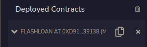 Remix deployed contracts panel: copying the flash loan contract address