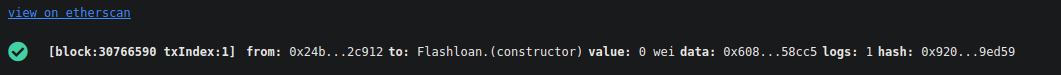 Remix terminal showing the Etherscan link for the contract deployment transaction