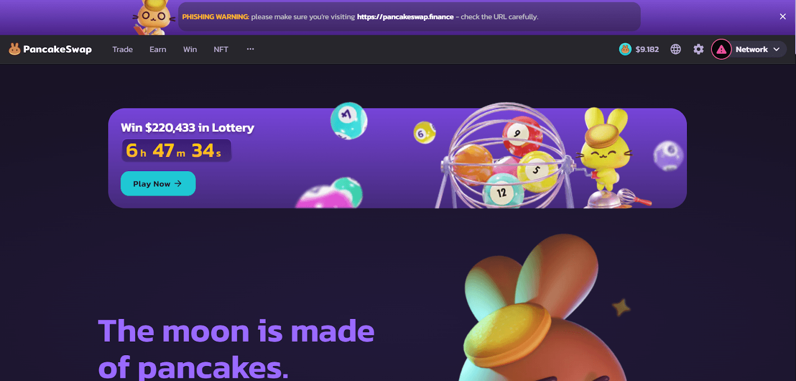 PancakeSwap website for swapping and staking tokens on Binance Smart Chain
