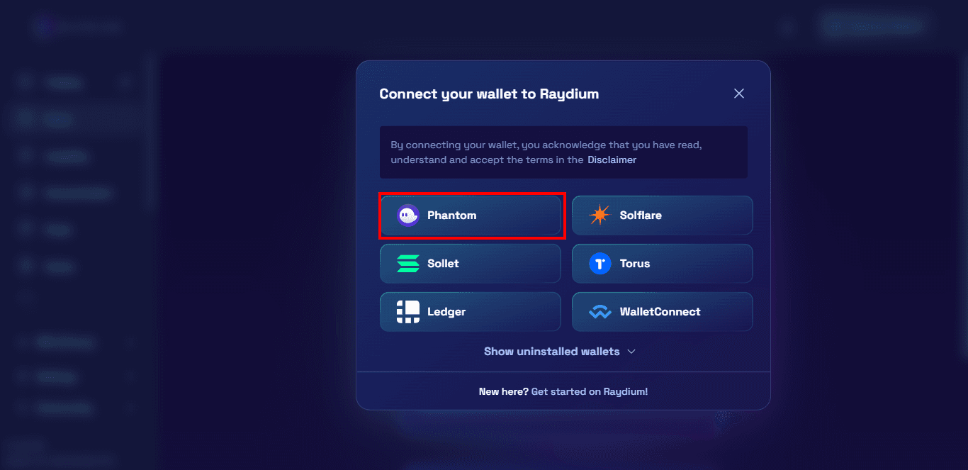 Connect wallet to Raydium
