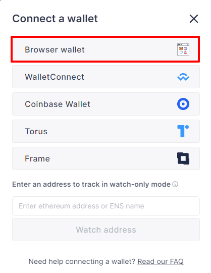 Aave app: connecting a MetaMask browser wallet