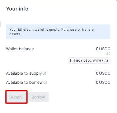 Aave supply dialog for lending an ERC20 token