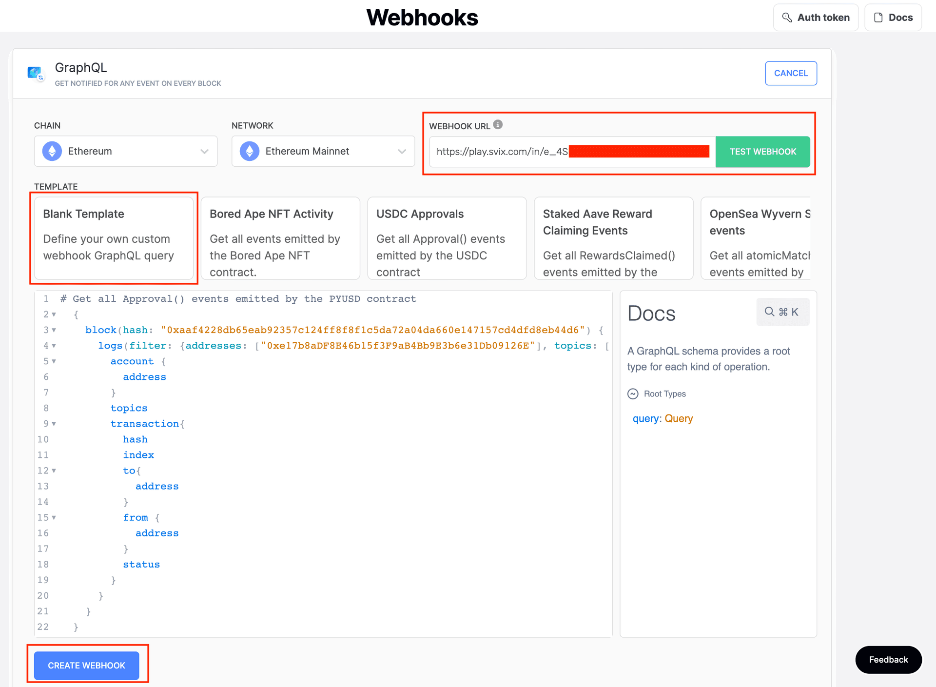 Creating a Custom Webhook to Stream Onchain Events for PYUSD