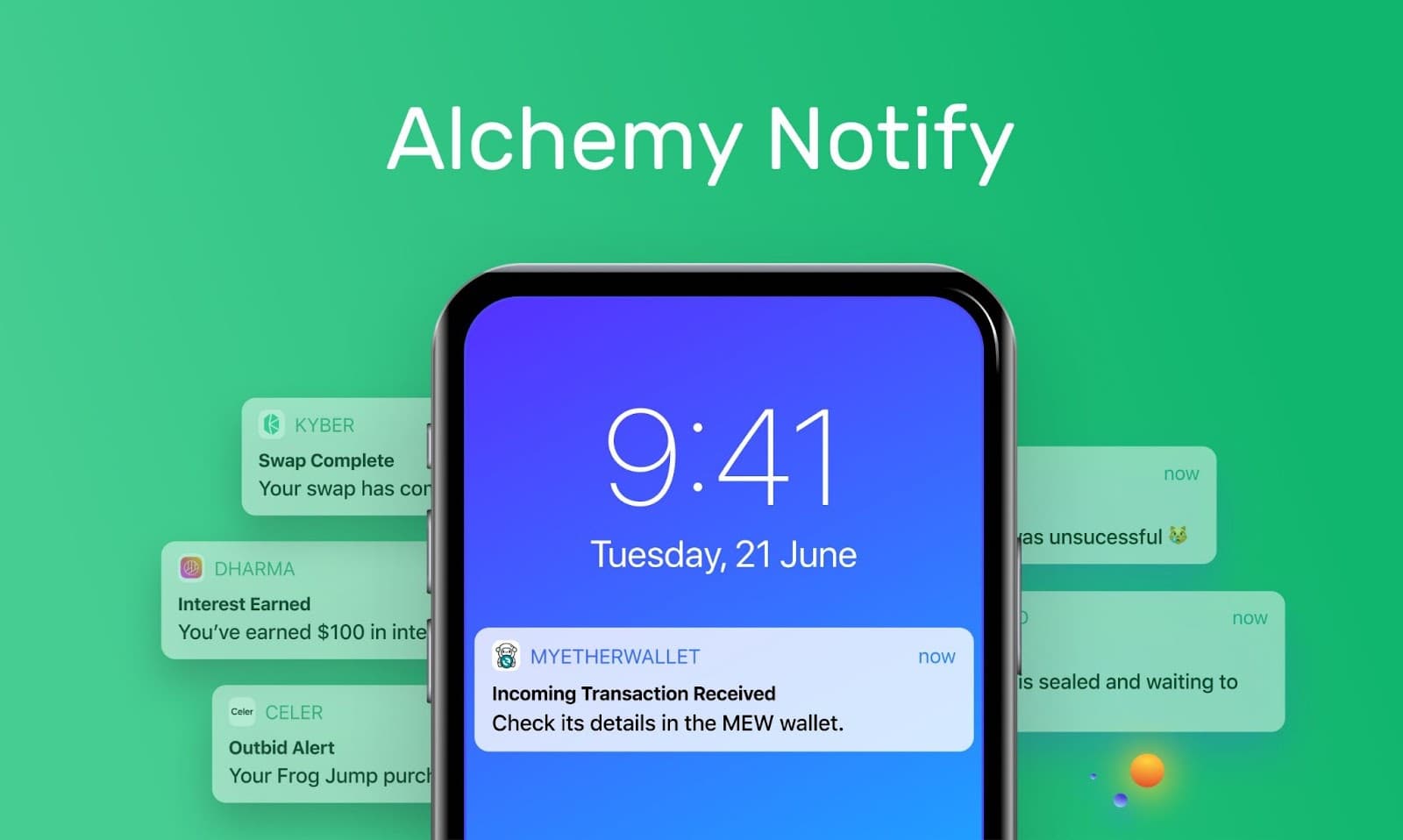 Alchemy Notify push notification service for dApp transaction alerts