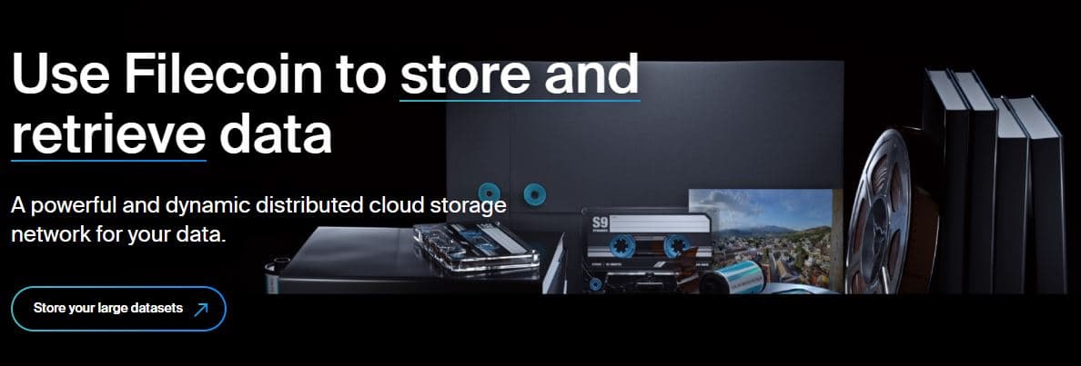 Filecoin website homepage describing its decentralized storage network