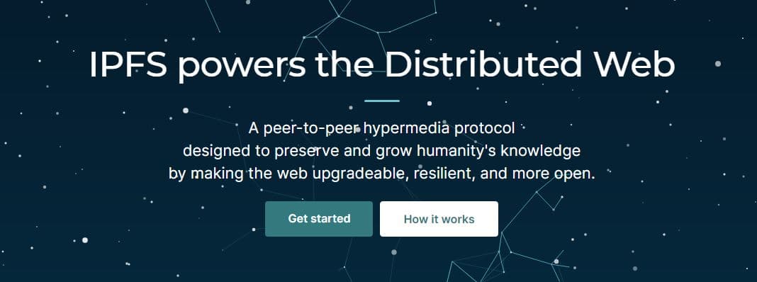 InterPlanetary File System (IPFS) website homepage for the peer-to-peer file sharing protocol