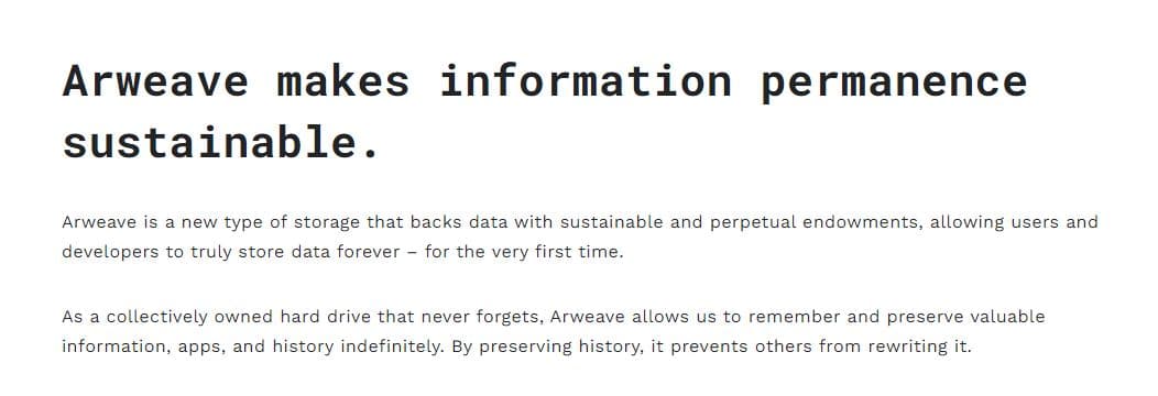 Arweave website homepage promoting permanent decentralized data storage