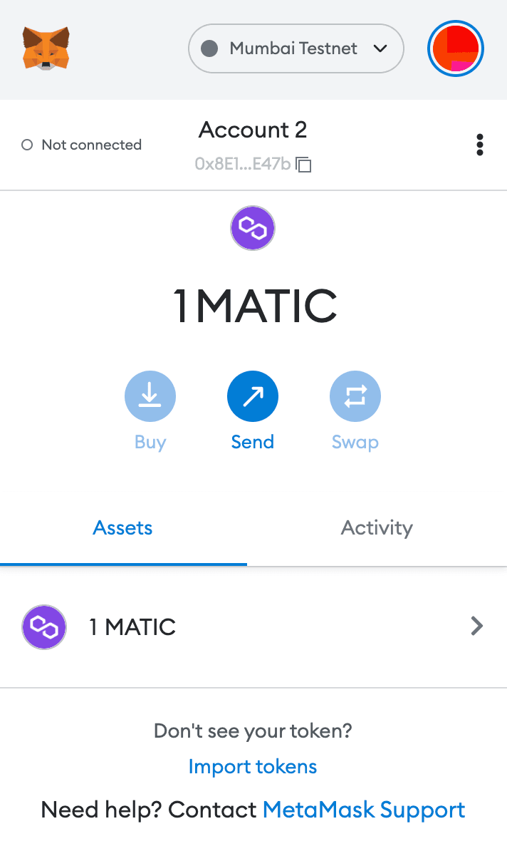 Confirmation of sent Matic testnet token