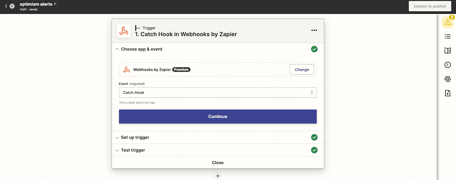 Create a Zap and an Optimism Webhook URL