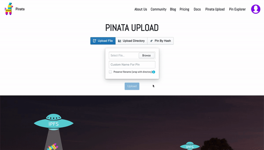 Uploading json file to Pinata
