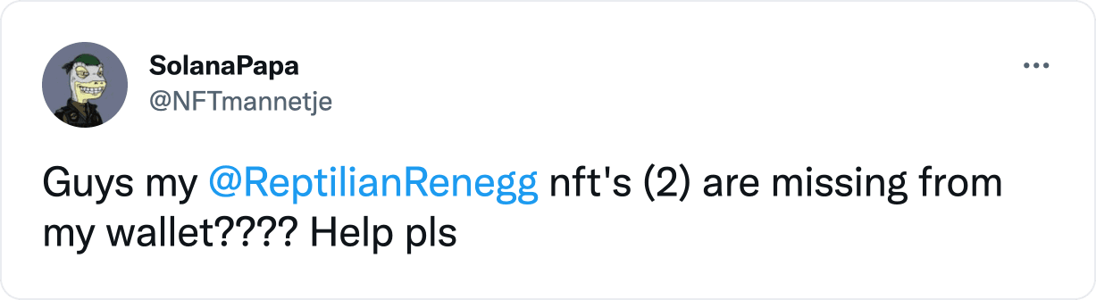 User report of NFTs missing from their wallet
