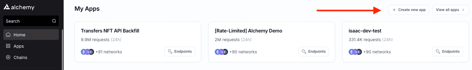 dashboard > create an app