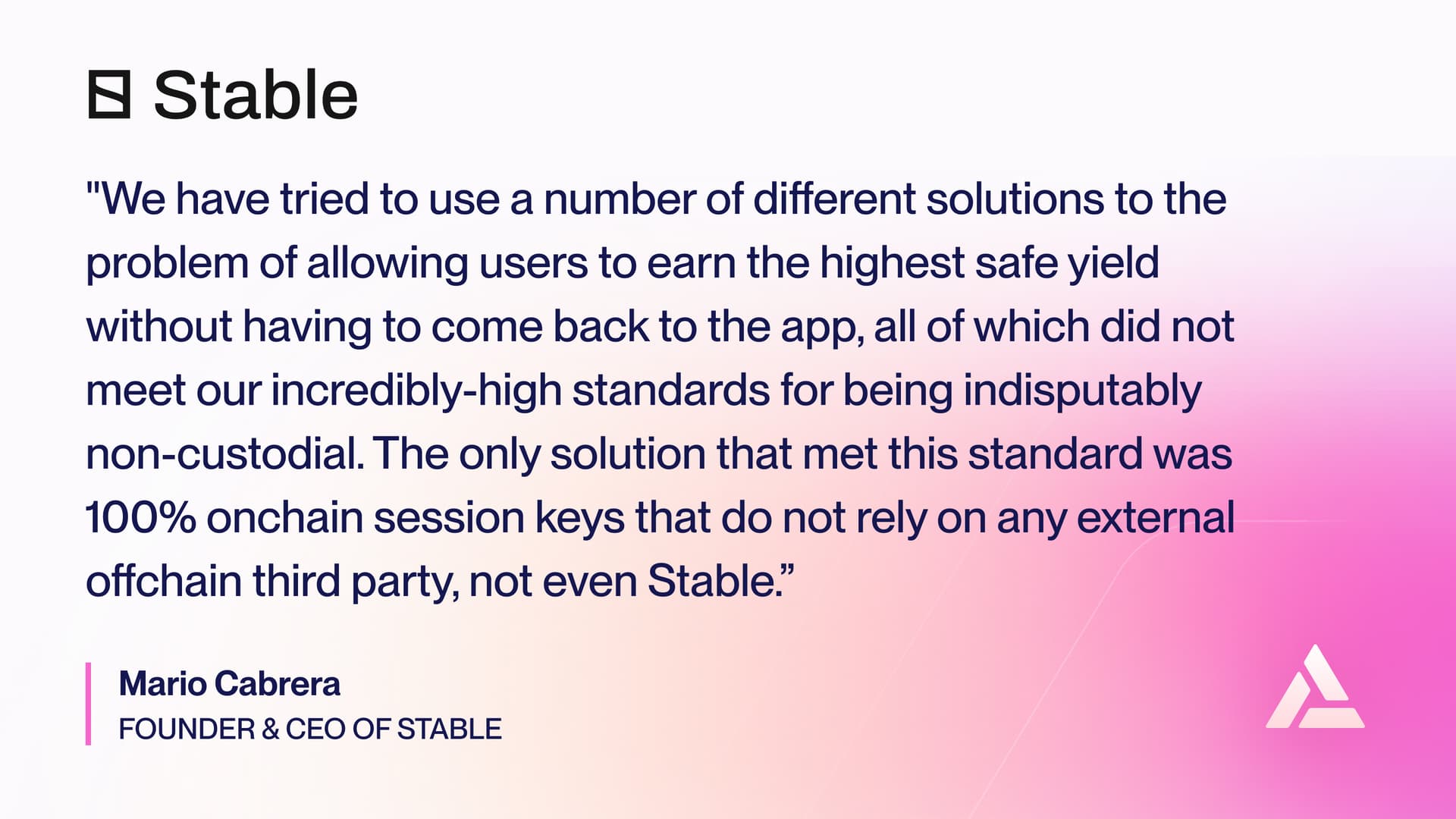 Stable Finance evaluated providers but ultimately chose Alchemy Smart Wallets