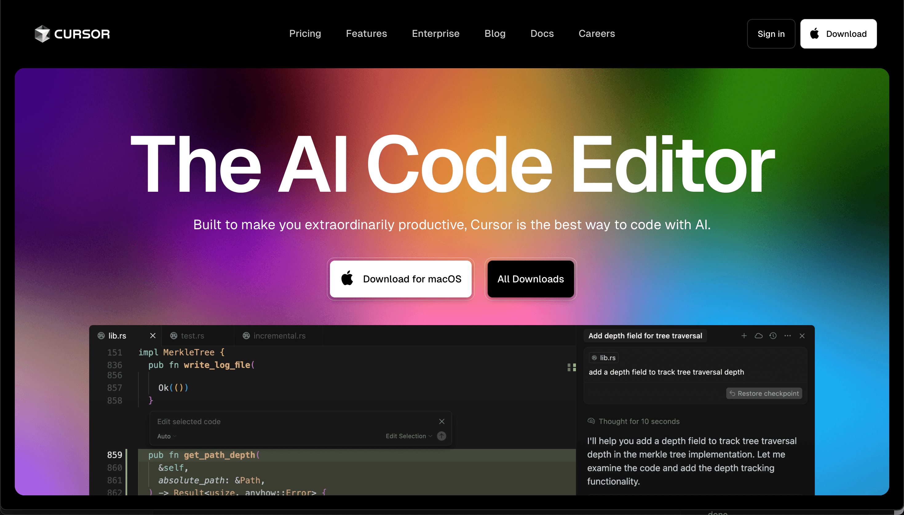 Cursor AI code editor interface