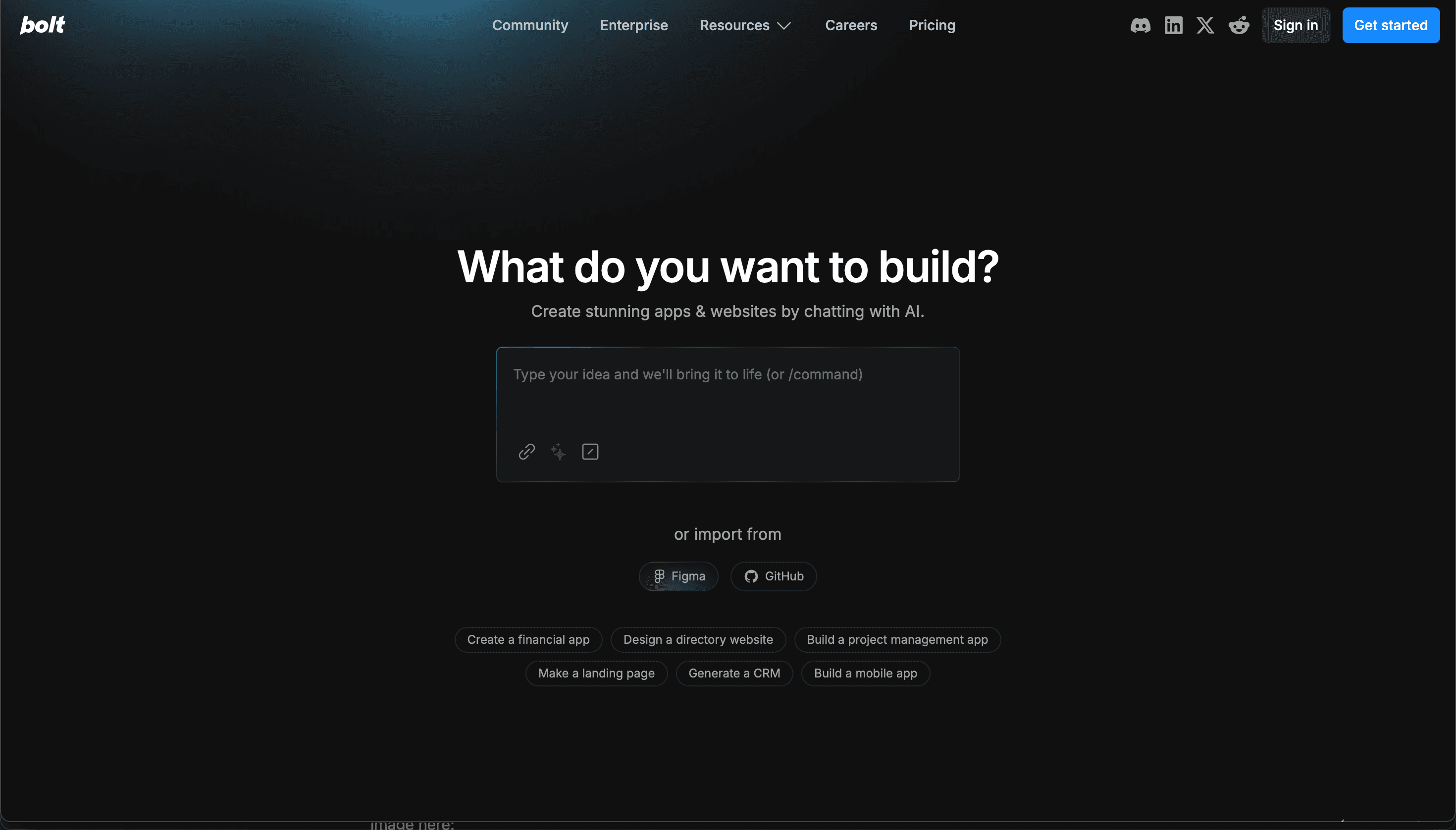 Bolt.new AI app builder interface