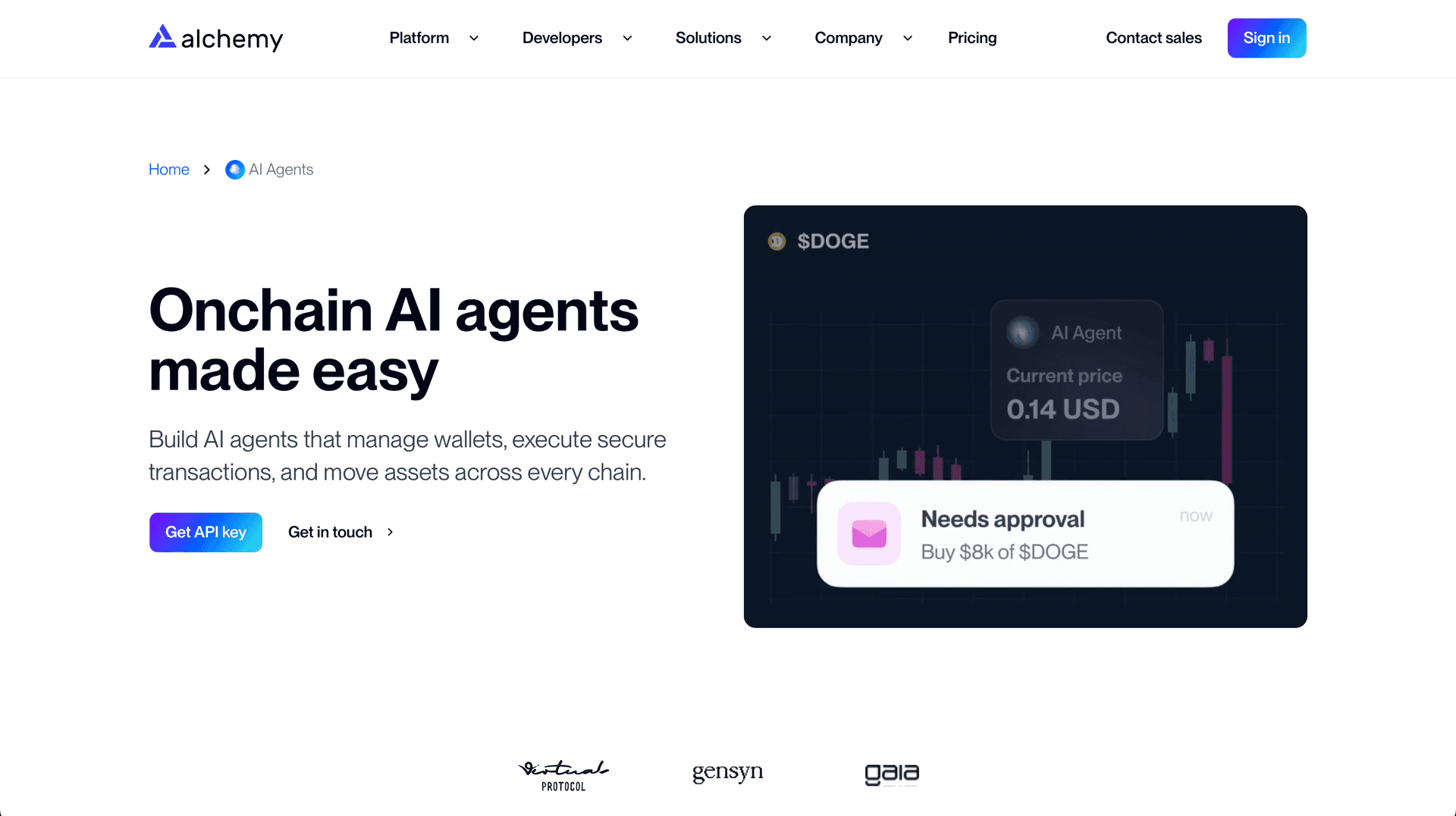 Onchain AI agents landing page