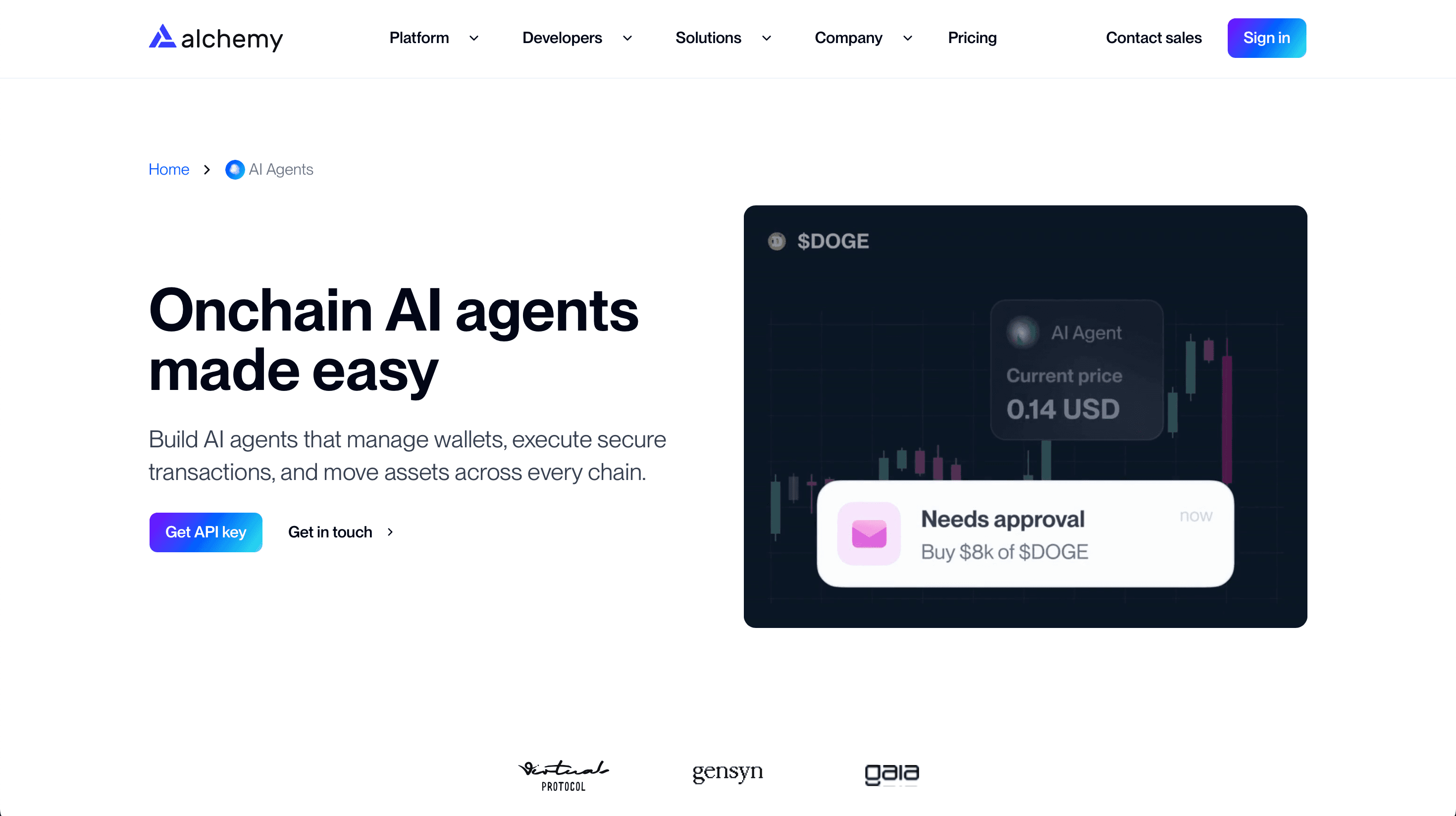 Onchain AI agents landing page
