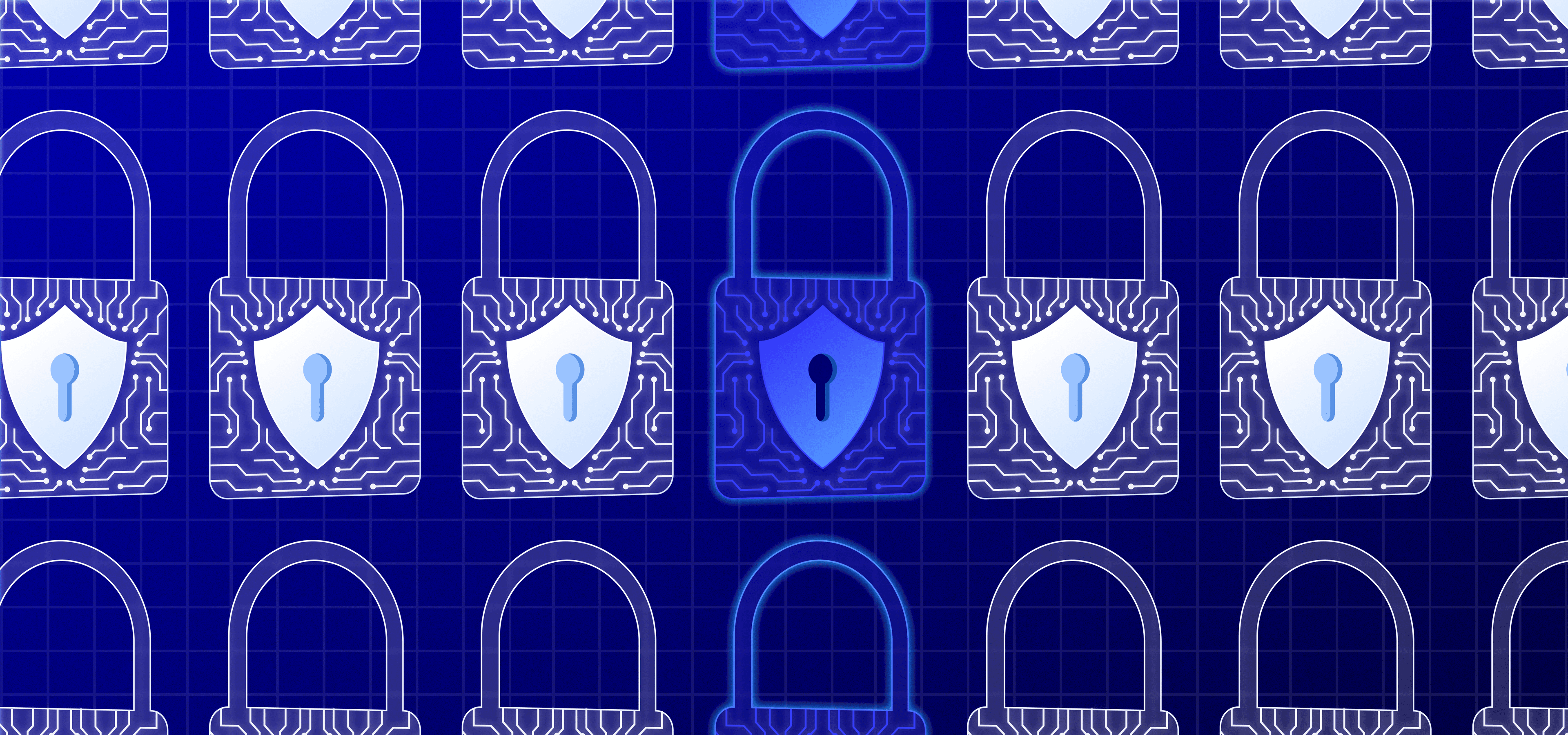 Row of padlocks representing permissioned versus permissionless blockchain access