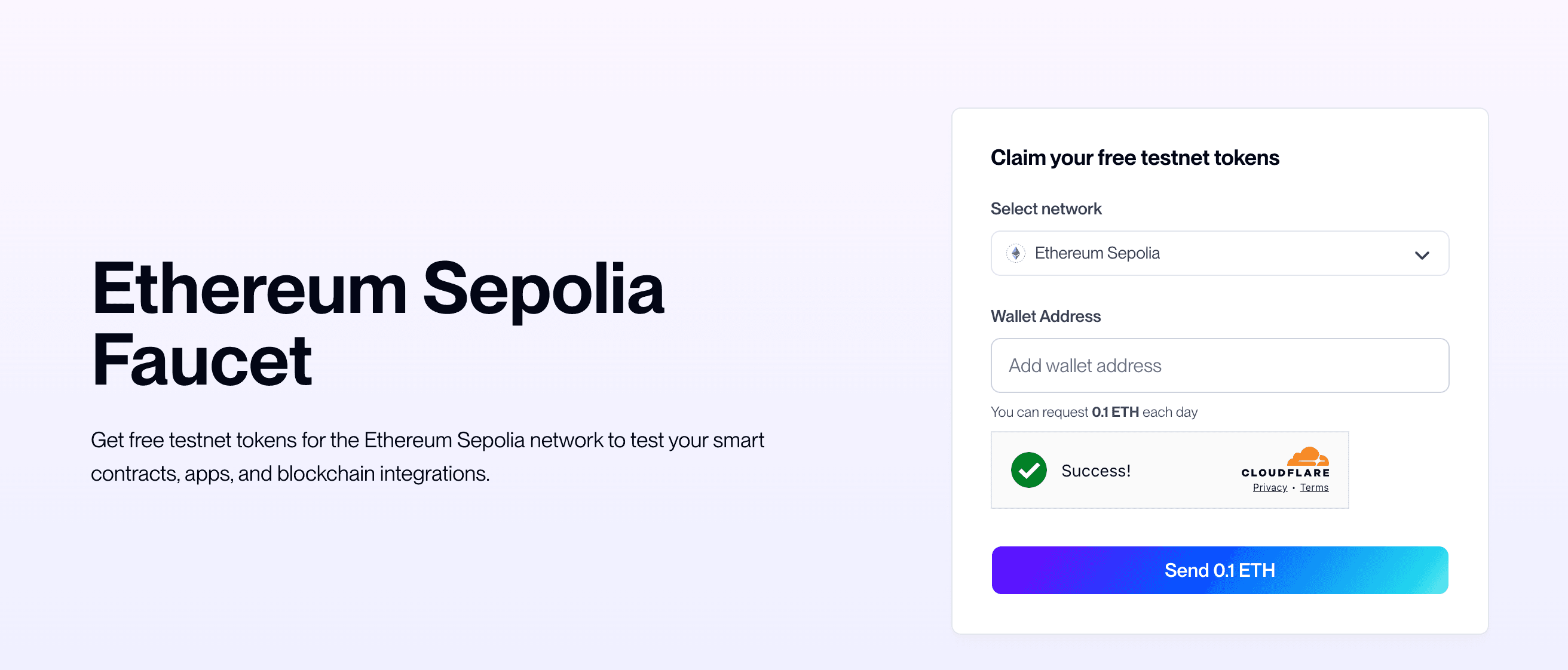 A screenshot of Alchemy's Sepolia faucet