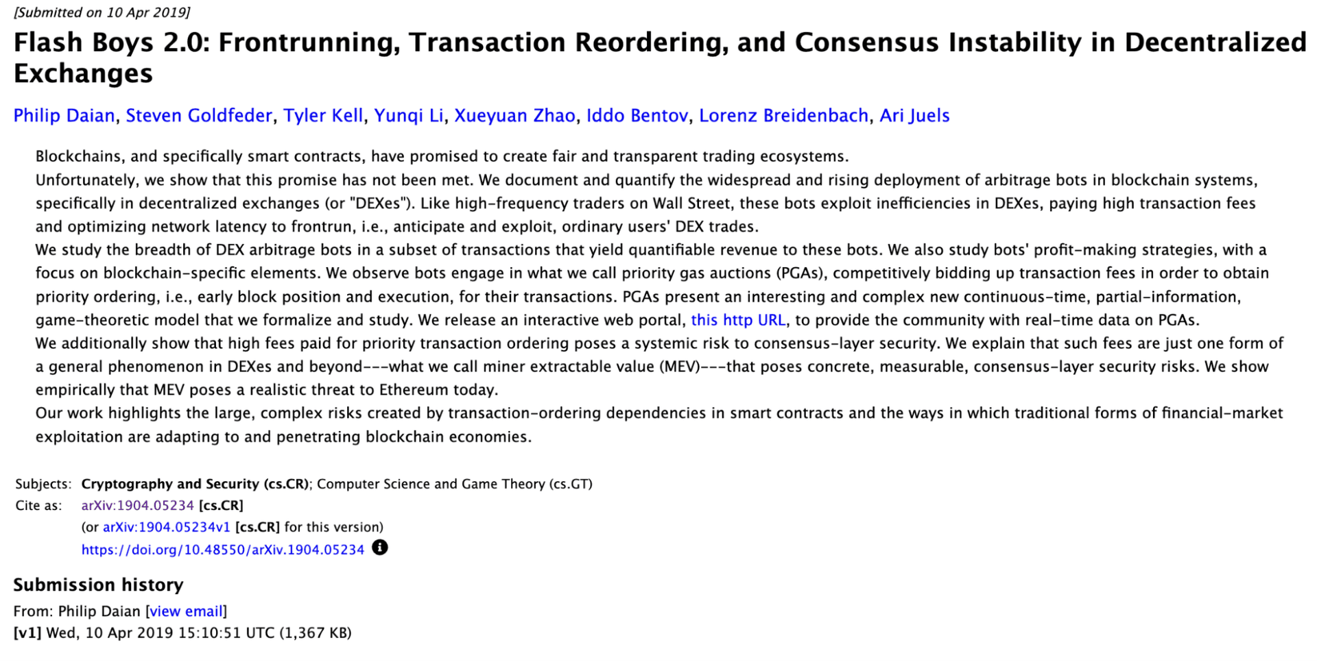 A screenshot of the Flash Boys 2.0 paper