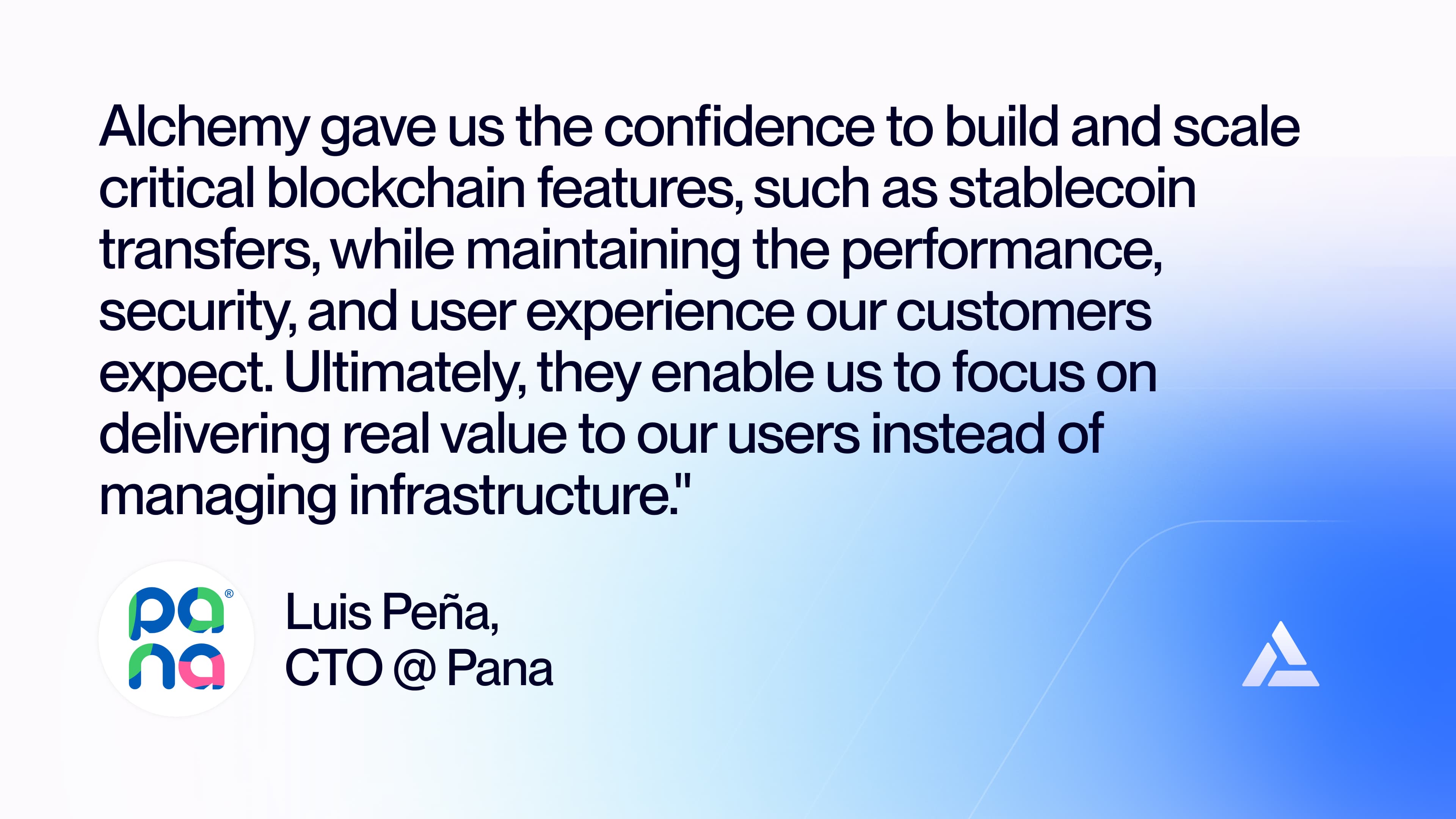 Pana CTO testimonial on working with Alchemy