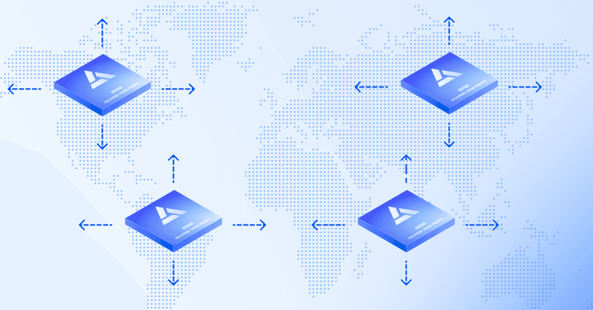 Geo-based DNS routing diagram: requests resolve to the closest Alchemy Edge Proxy region regardless of target chain