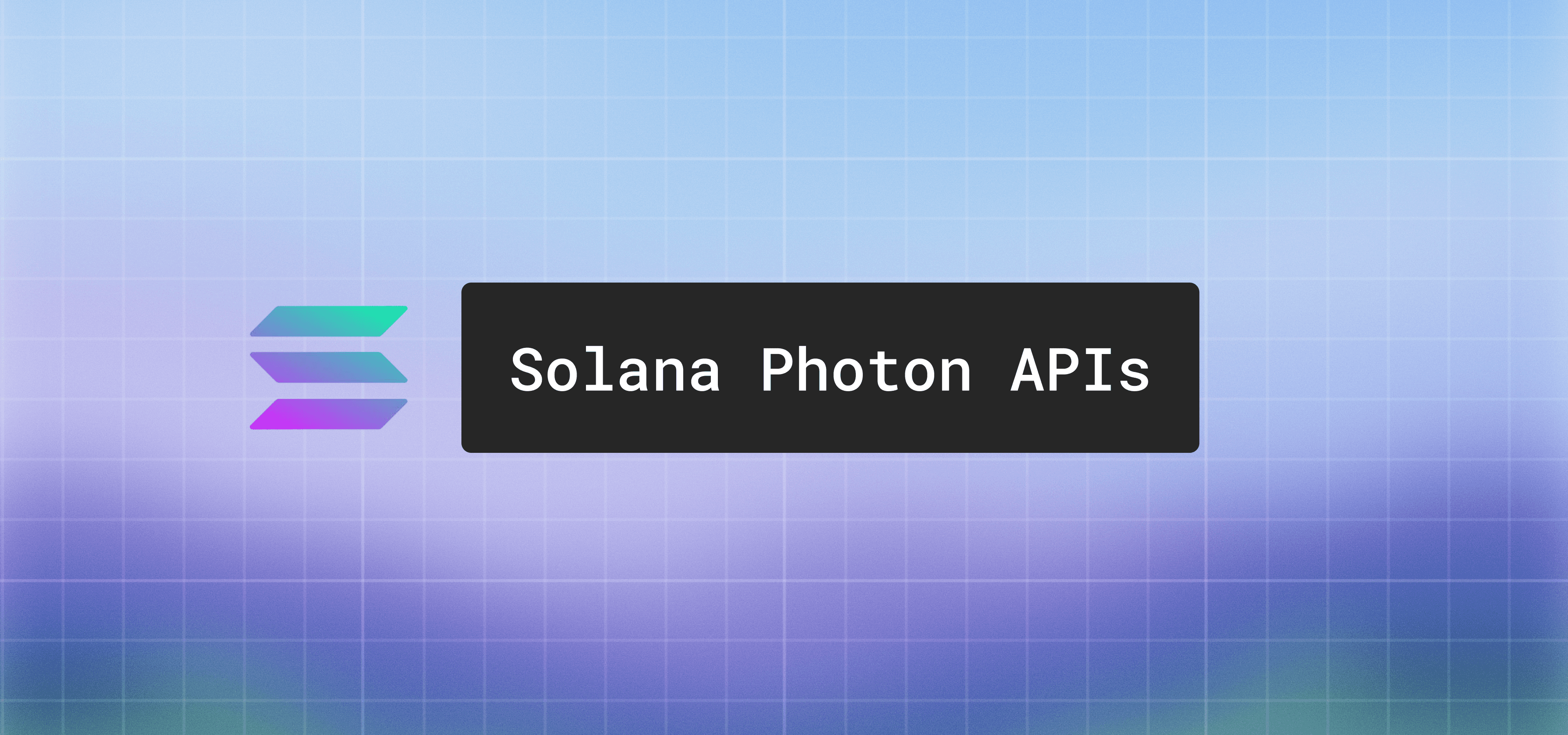 Solana logo beside a Solana Photon APIs label on a soft blue and purple grid background