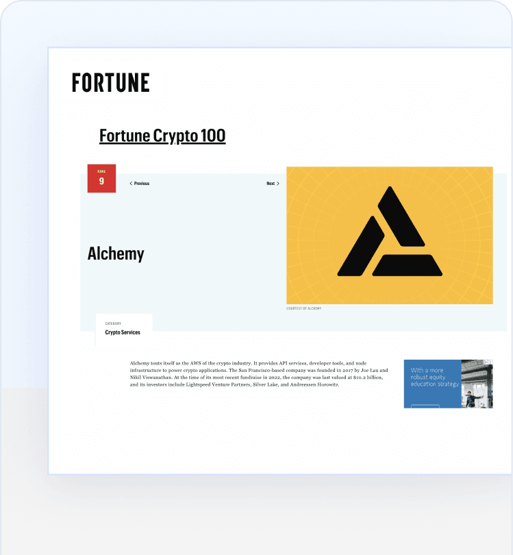 Fortune Crypto 100 ranking featuring Alchemy