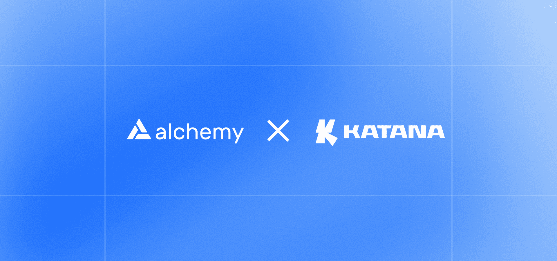 Alchemy and Katana logos on a blue gradient background