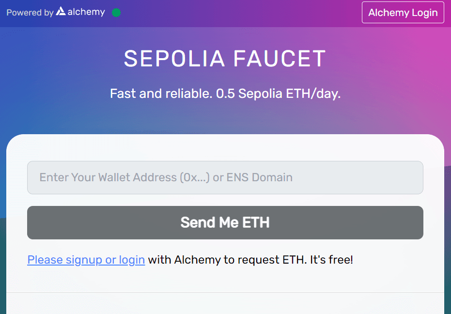 Request Sepolia ETH from Alchemy's free faucet