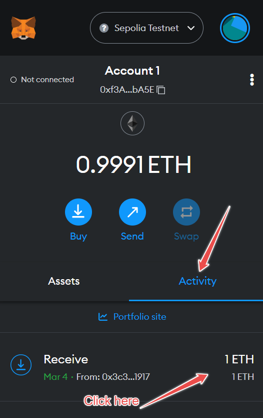 Open the Activity Tab in Metamask