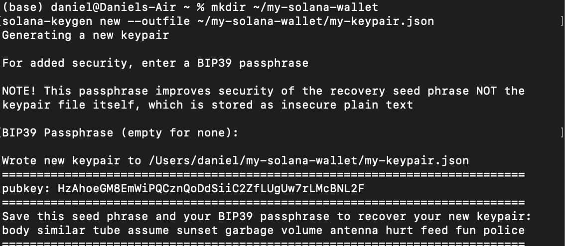 Solana wallet generation output