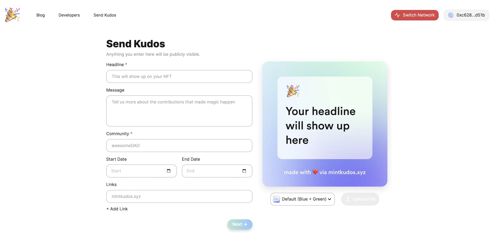 Mint Kudos DAO Achievement Tool - Submit Kudos