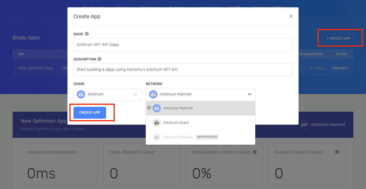 Create a new Arbitrum app in Alchemy's developer dashboard.