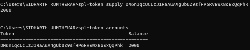 Results from checking the spl-token supply and accounts balance