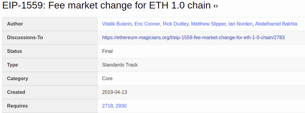 EIP-1559 Fee market change proposal