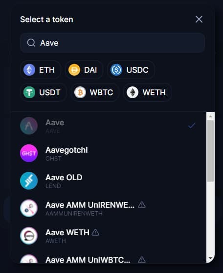 Uniswap Ethereum Decentralized Exchange - Choose your Token