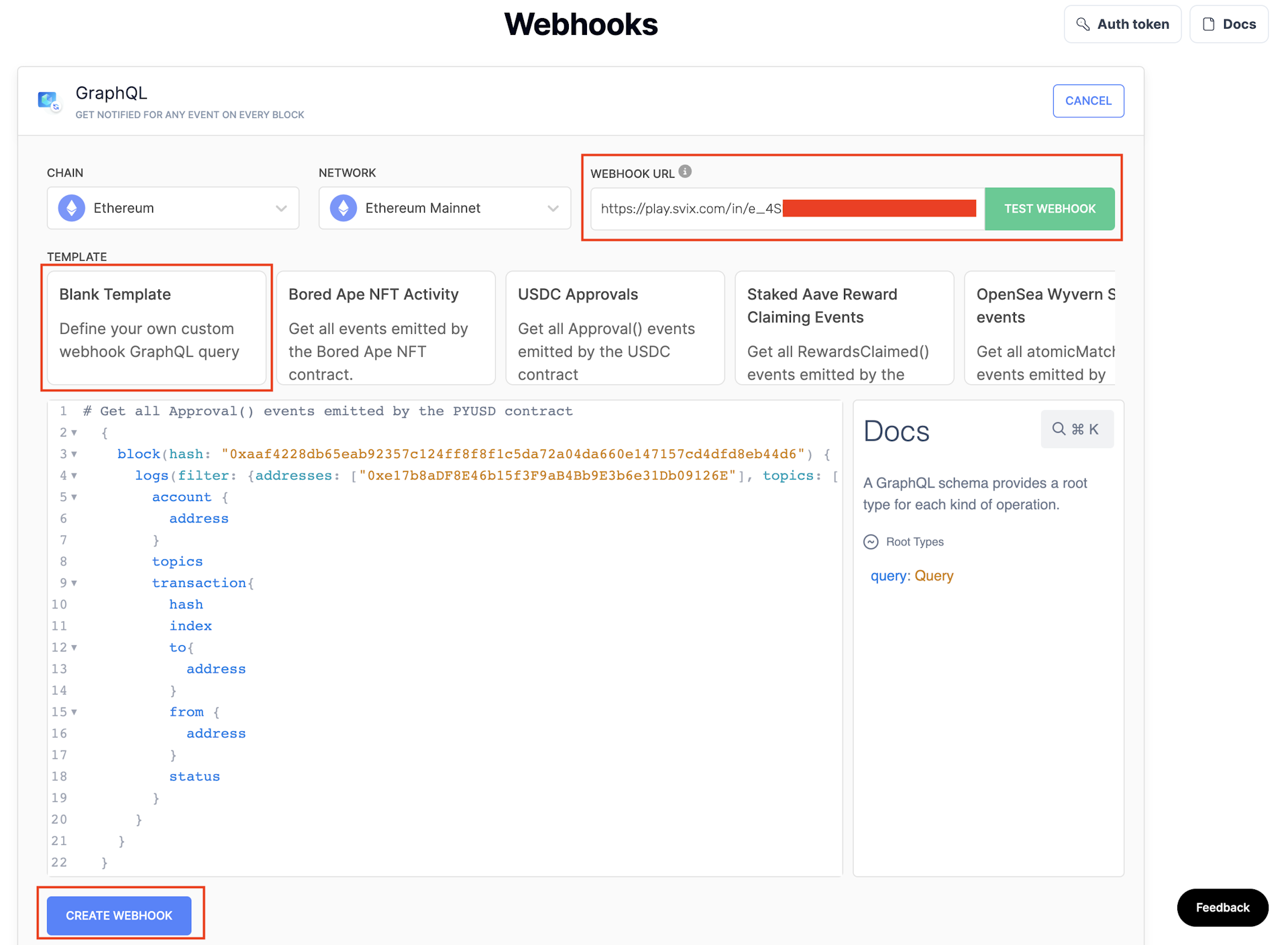 Creating a Custom Webhook to Stream Onchain Events for PYUSD