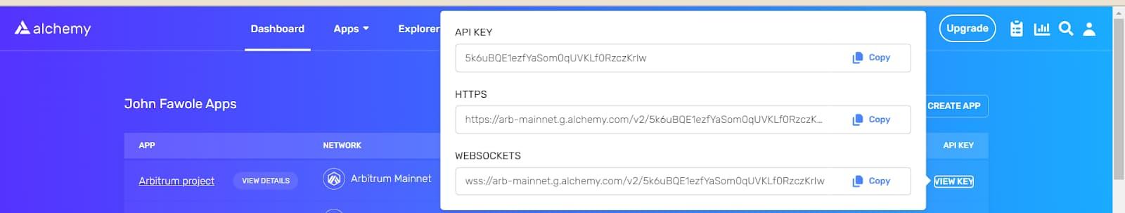 Alchemy API keys for Arbitrum project