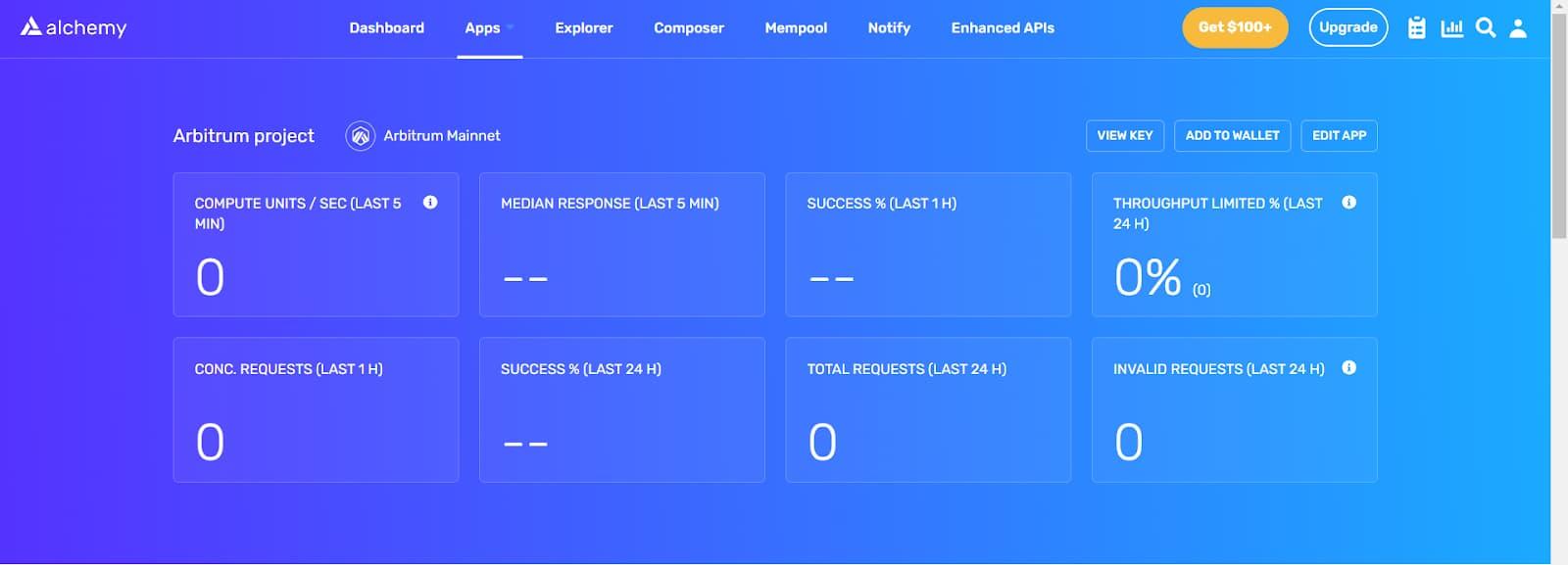 Live Arbitrum node in the Alchemy dashboard