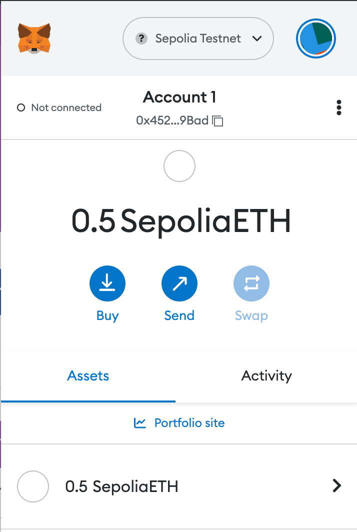 SepoliaETH tokens in a new MetaMask wallet.