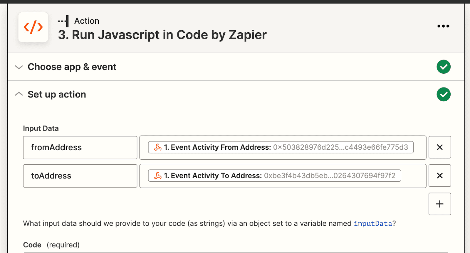 Run Javascript in Code by Zapier