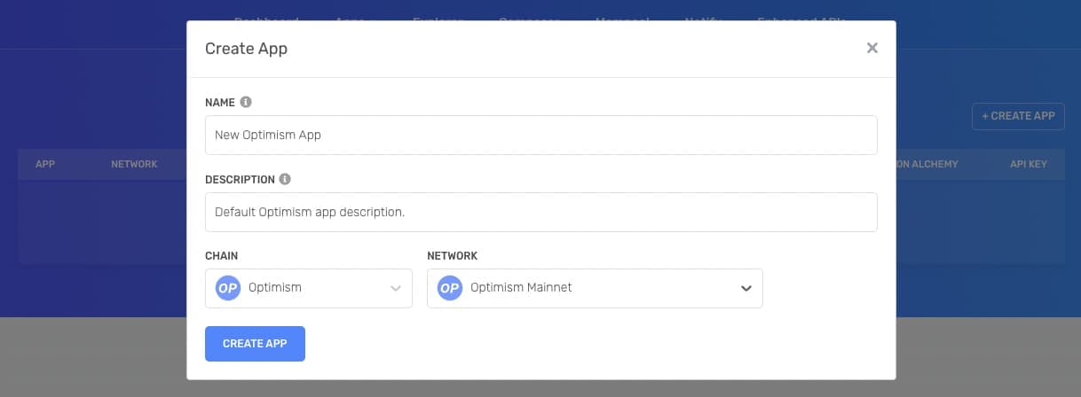 Create a private Optimism RPC endpoint using Alchemy.