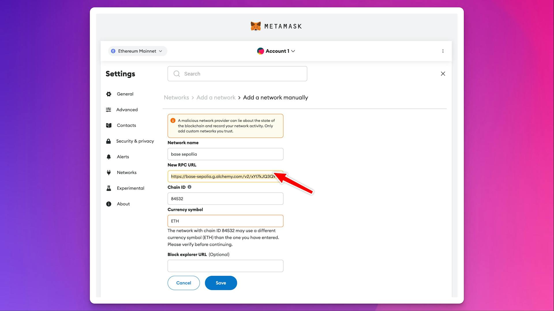 Step 5: Paste RPC URL