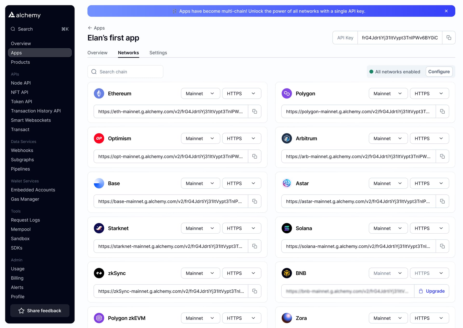 multichain apps dashboard